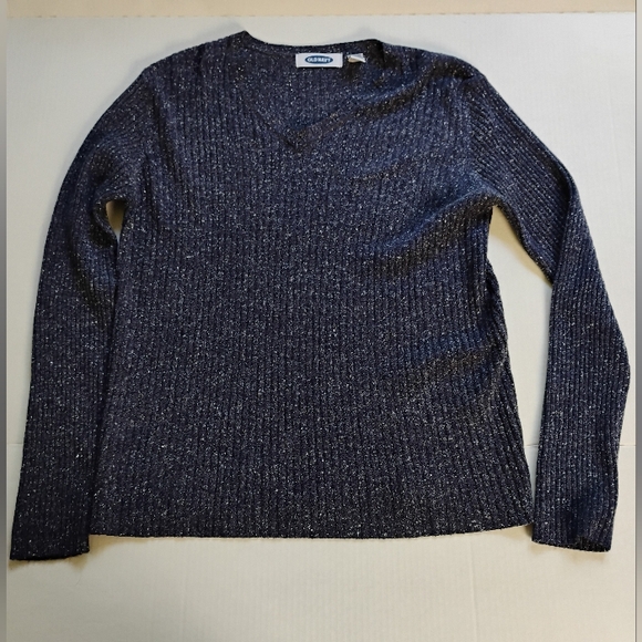 Old Navy‎ Blue And White Ribbed V-Neck Sweater - Size L | Excellent Condition! - Picture 1 of 7